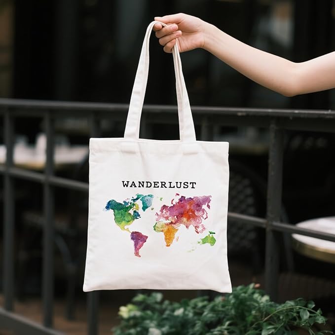 Canvas Tote Bag for Women, Wanderlust Shoulder Tote Bags, Casual Canvas Totes to Work Traveling, Birthday Christmas Gifts to Travel Enthusiasts Friends, Holiday Gift Bags for Wrap Storage