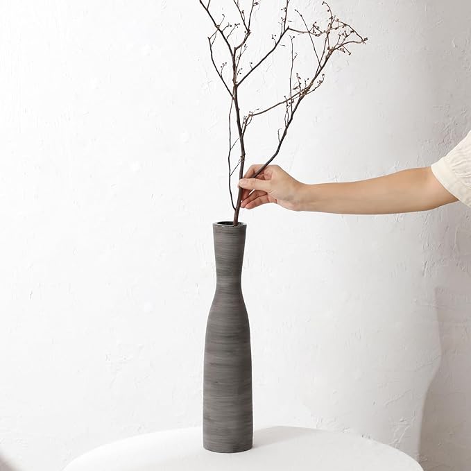 ALMA Black Skinny Tall Vase for Floor, 16'' Boho Gray Vase for Pampas Grass Dried Flower Bouquet, Decoratived Ceramic Rustic Vases for Home Decor, Living Room Floor, Mantel Decoration