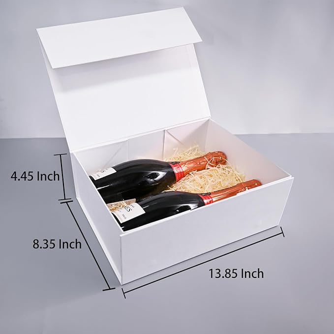 LIFELUM White Gift Box 13.85 x 8.35 x 4.45 inch Wedding Gifts Box for Bridesmaid Proposal Gifts for Gifts with Card, Ribbon, Shredded Paper Filler Shirt Boxes for Presents (1 Pcs)