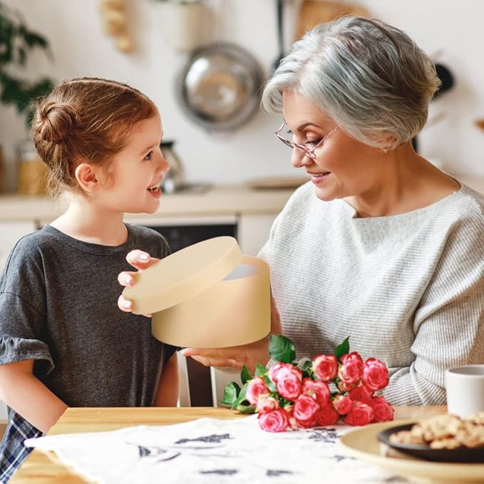 Bengnkes Round Gift Box Kraft Gift Boxes with Lids for Presents 4 Packs Luxury Nesting Gift Boxes Small with 17ft Ribbon for Bridesmaid Valentines Mother's day Graduation