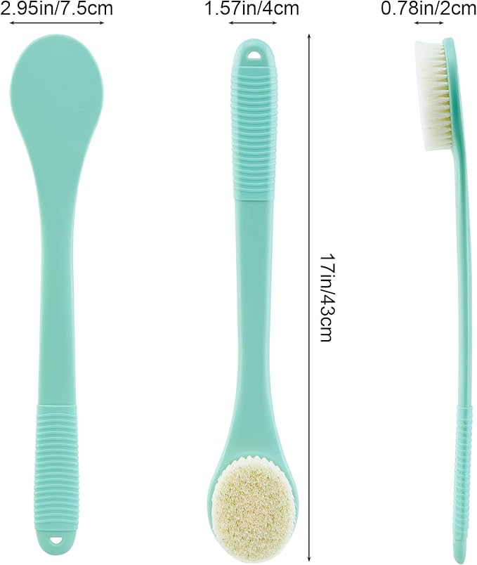 Back Scrubber for Shower, Shower Body Brush for Cleaning with Long Handle for Showering, 17 Inch Back Washer Exfoliator for Shower Men Women with Non-Slip Handle, Adhesive Hook (Celadon Green)
