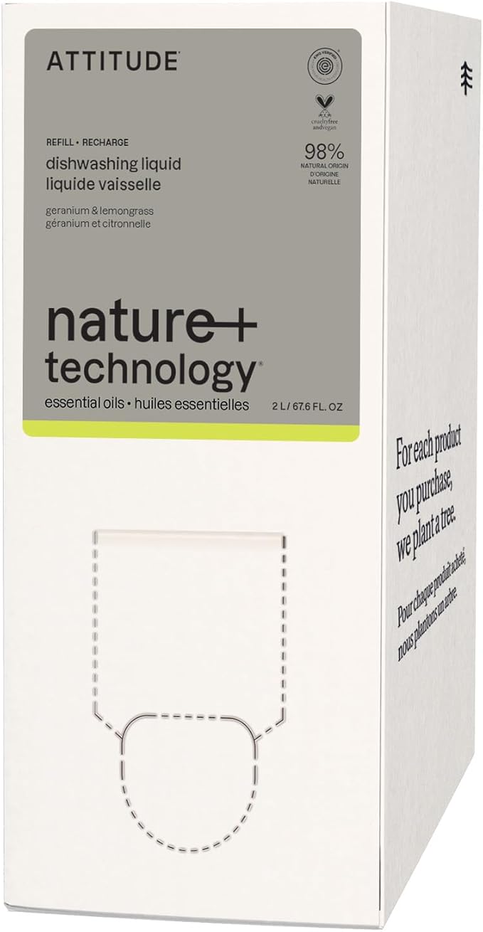 ATTITUDE Dish Soap, EWG Verified, Plant and Mineral-Based Ingredients, Vegan and Cruelty-free Household Products, Geranium and Lemongrass, 67.6 Fl Oz