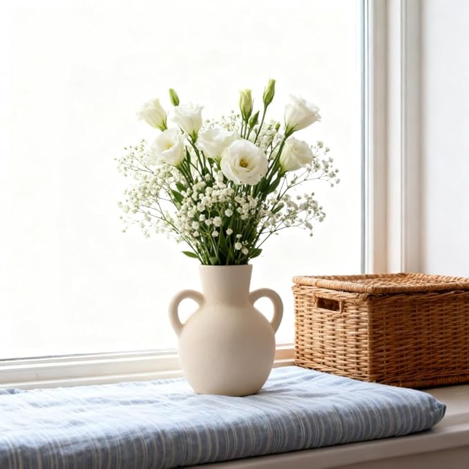 Plain Beige Ceramic Vase for DIY Painting - Customizable Handmade Pottery, Blank Canvas for Flower Arrangements, Home Decor, Wedding & Office Decoration (6.5L x 5.12W x 7.28H)