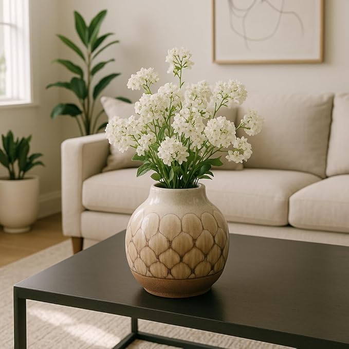 Ceramic Vase for Living Room Decor – Perfect for Modern Room and Home Decor – Stylish Flower Vase for Bedroom, House, Office, and Table Accent – Elegant Bookshelf Accessory – 6", Brown