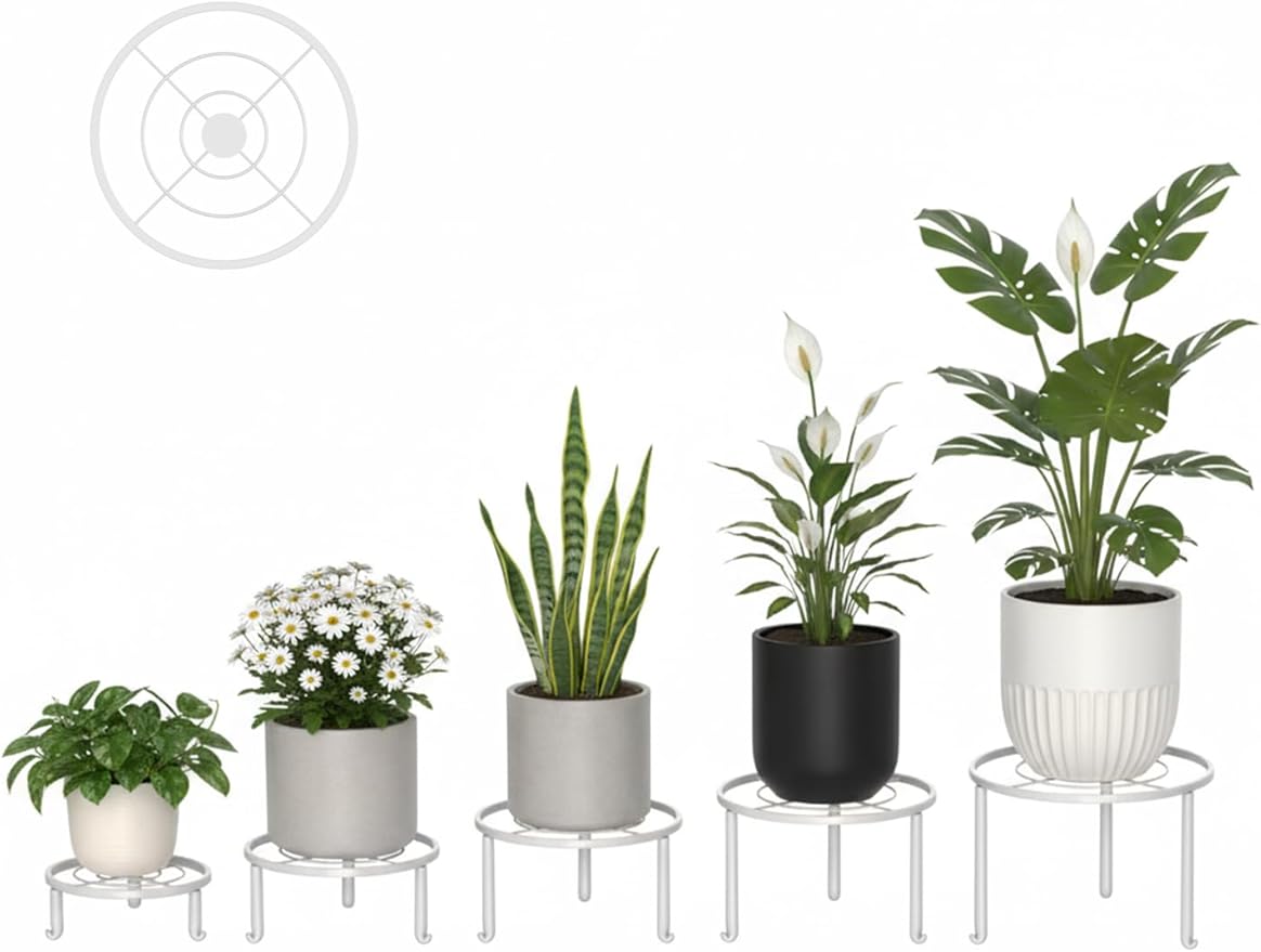 5 Pack Metal Plant Stand Indoor Outdoor Anti-Rust Iron Flower Pot Stand Holder, Round Black Display Rack Flower Stand Plant Holders for Living Room,Balcony,Garden