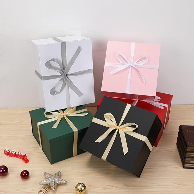 UoeRing 1Pcs White Extra Large gift box with lids 13×13×7 Inches gift boxes for presents,Birthday Box (include Ribbon, Paper Shred Filler Gift Card & Envelopes)