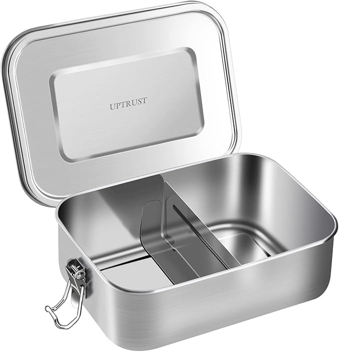 UPTRUST Stainless Steel Lunch Box, 800ML/27oz, Metal Bento Boxes with Lockable Clips t, Adjustable Divider included, Metal Lunch box for Travel & Work