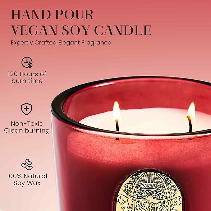 M&SENSE Large Two-Wick Strong Soy Candle | Red Camellia & Vivid Red | 19.8 oz, 120H Burn Time | Luxury Scented Candle for Relaxation, Gifting, Home Décor | Ideal for Bedroom, Office, Party Ambiance