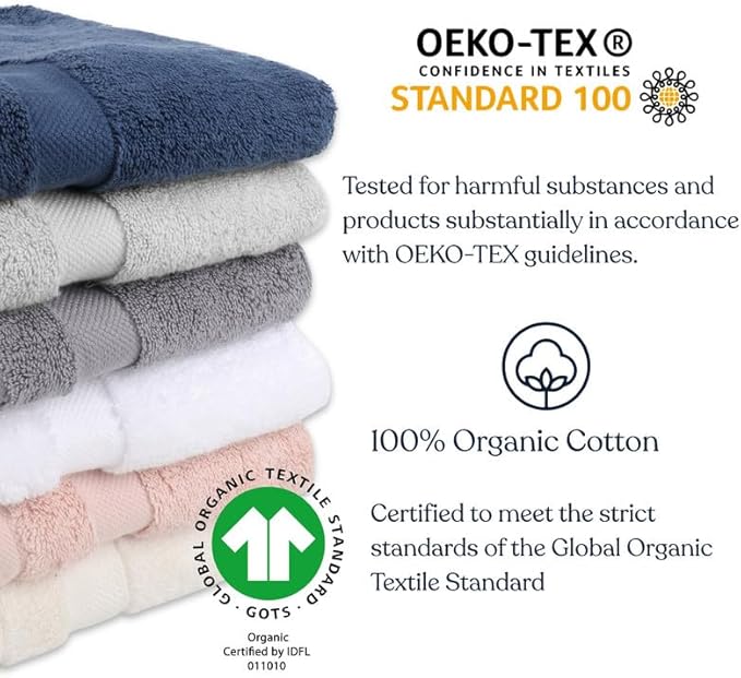 Delara Organic Cotton Luxuriously Plush Bath Towel Pack of 4 | GOTS & OEKO-TEX Certified | Premium Hotel Quality Towels | Feather Touch Technology|650 GSM Long Staple|Soft, Quick Dry & Ultra-Absorbent