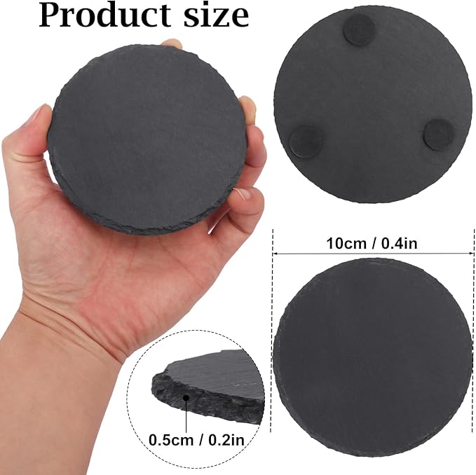 60 Pack 4 Inch Round Slate Coasters,Coasters for Drinks, Black Stone Coaster with Anti-Scratch Bottom, Ideal for Home Decor, Bar, Housewarming Gifts, and Laser Engraving KUKLIPJIM