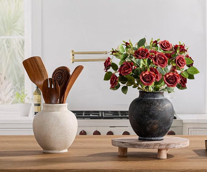 Ceramic Flower Vase, 6.7 Inch White Flower Vase Rustic Farmhouse Decorative Vase Floral Pottery Vases for Home Decor Table Living Room Entryway Mantel Bookshelf Bedroom Bathroom Kitchen - White