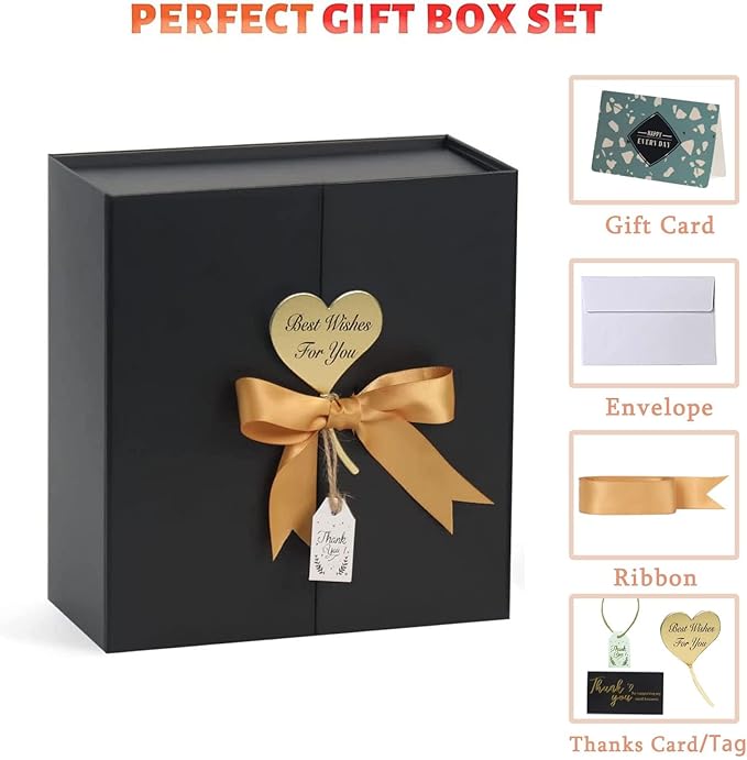 7x7x3 Inch Gift Boxes with Lids, Small Black Gift Box with Ribbon Card Fancy Gift Wrap Boxes for Festival Anniversary Groomsmen Proposal Weddings Boyfriend Father's Day