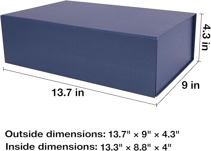 RayofSun Navy Blue Gift Boxes with Magnetic Lids for Presents 13.7x9x4.3 inch Large Decorative Boxes, Bridesmaid Groomsman Proposal Box for Wedding,Christmas,Birthday (1PC)