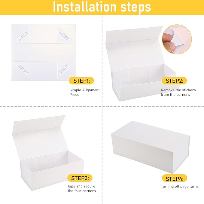 4 Pack 12x6x4 Inches Gift Boxes with Magnetic Closure Lids, White Magnetic Box for Wedding, Groomsmen Bridesmaid Proposal, Birthdays, Mother's Day