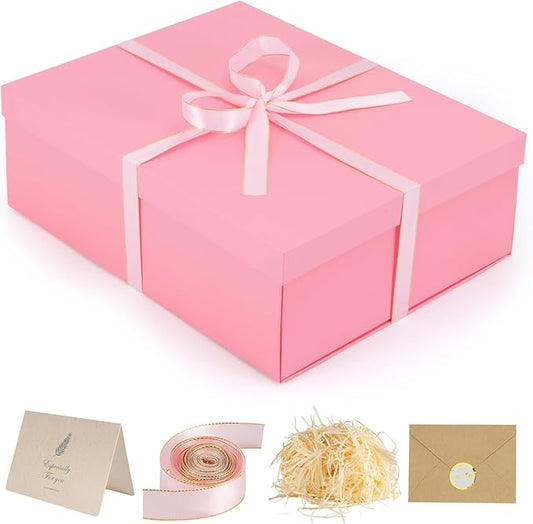 Gift Box, 16.5x13x5.5 inches Large Pink Gift Boxes with Lids for Presents, Birthday Box Contains Card Ribbon Shredded Paper Filler, Gift Wrap Boxes for Valentine Mother's Day Christmas Anniversary