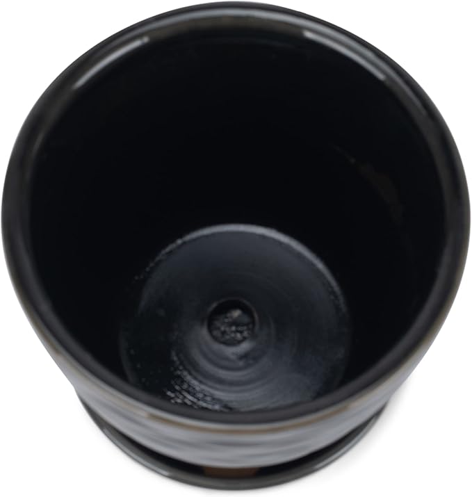 Napco Waves Pattern 4.5 Inch Black and White Ceramic Flower Pot Planter with Saucer