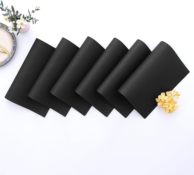 Homaxy Faux Leather Heat Resistant Placemats for Dining Table Set of 6, Waterproof Wipeable Washable PU Table Mats, Easy to Clean Anti-Slip Place Mats, 11.8" x 17", Black