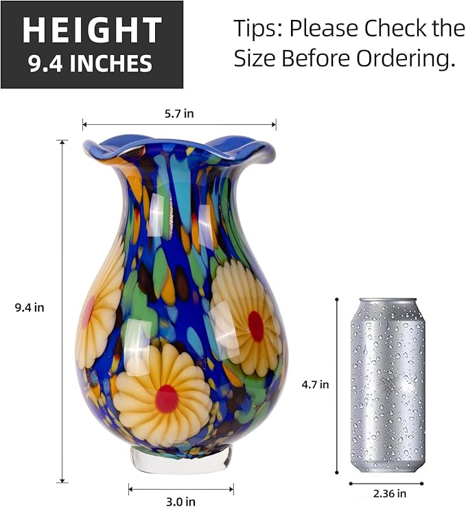 KAMMAK Colored Glass Vase, Beautiful Hand Blown Decorative Vase, Modern Art Vase for Flower Mantle Dining Table Centerpiece, Entryway Living Room Wedding Decoration, FH023