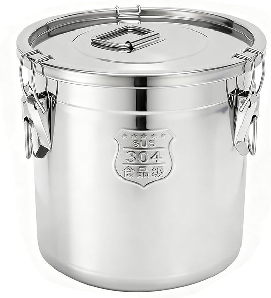 304 Stainless Steel Airtight Canister 5.55Gal /710.4oz/21L Airtight Food Storage Container with Lid and Lock Clips, Large Metal Storage Canister for Coffee Beans, Flour, Tea, Sugar, Cereals