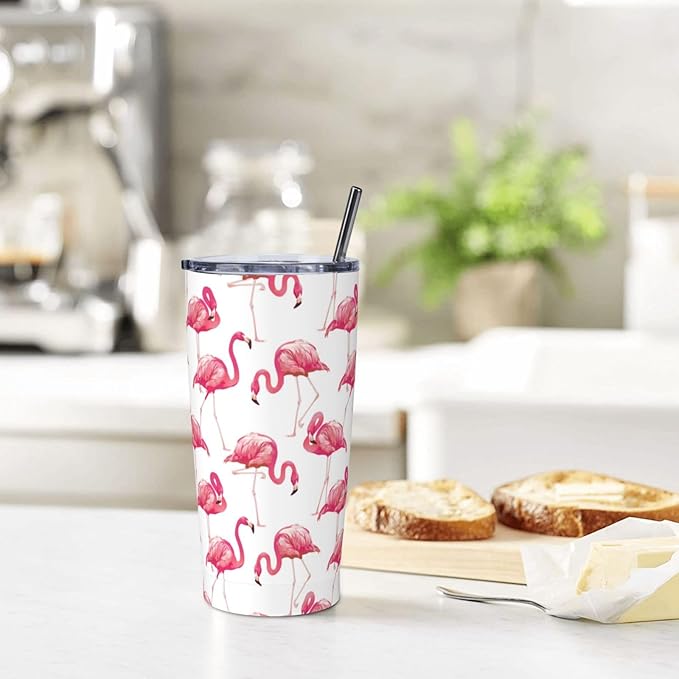 Pink Flamingo Tumbler,Flamingo 20oz Stainless Steel Insulated Travel Tumblers,Travel Coffee Mug with Lid and Straw Water Bottle Drink Tumbler Cups Gifts for Women Men Lovers