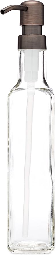 Rail19 French Vessel Glass Soap Dispenser with Metal Pump - Refillable Hand Soap, Lotion & Sanitizer for Sinks and Small Countertops, 8.5oz (Farmhouse Bronze)