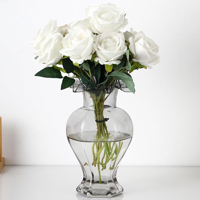 Large Glass Vase, Black Vase for Flowers, Flower Vases for Bouquet, Glass Flower Vases for Living Room, Dining Table, Shelf, Wedding, Office, Coffee Table, 9.5 Inches