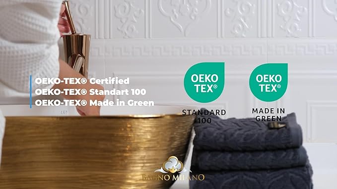 BAGNO MILANO Turkish Bath Towels, Soft Plush Jacquard Luxury Bath Towels, Quick Dry Towel Set (Charcoal, 6 pcs Towel Set)