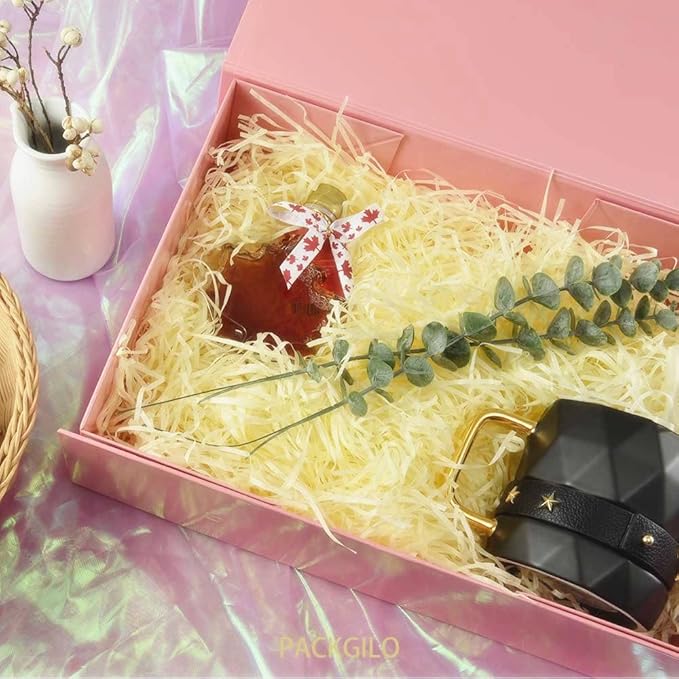 2 Pink Large Gift Boxes with Lid 13x9x4 Inches, Bridesmaid Proposal Boxes, Hard Collapsible Gift Box with Magnetic Closure, Groomsman Box Reusable Gift Box for Cloth (Glossy Pink)