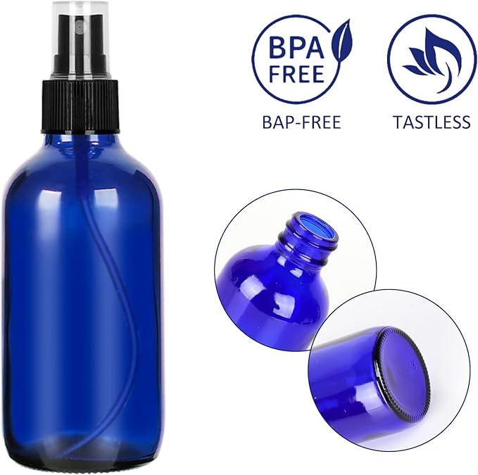 CycleMore 120ml 16 Pack 4oz Blue Glass Spray Bottles with Fine Mist Sprayers, Glass Travel Bottles for Cosmetic, Essential Oils, Cleaning Solutions, Perfumes & More Liquids Ideal for Friends