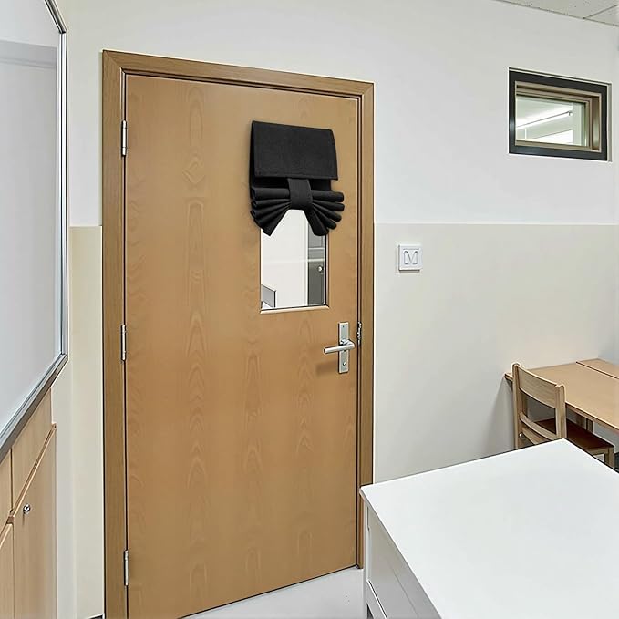 HOMEIDEAS Classroom 100% Linen Blackout French Door Curtains, Classroom Door Window Cover, Privacy Shades Thermal Insulated Small Window Covering, 1 Panel, W8 X L36 Inch, Black