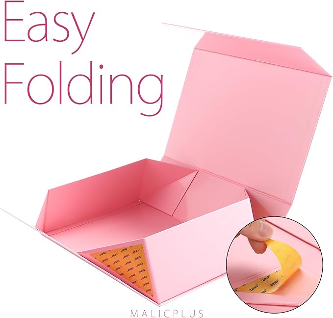 Large Gift Box with Lid 13.5x9x4.1 Inches, Pink Bridesmaid Proposal Gift Box with Magnetic Closure for All Occasion(Glossy Pink)