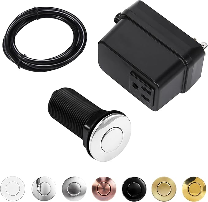Garbage Disposal Switch, Cordless Air On Off Kit for Food Waste Disposer, Stainless Steel Polished, LONG 3.5" Sink Top Push Button by CLEESINK