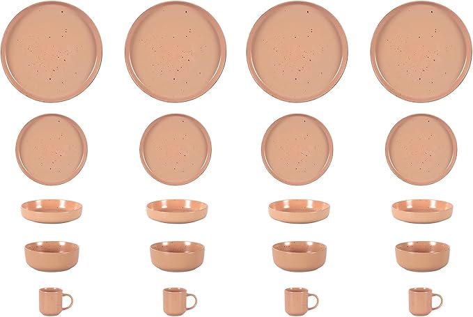 HomeVSS 20-Piece Dinnerware Set - Serves 4, Matte Rose Glaze plates and bowls sets with Speckle Effect for Microwave & Dishwasher Safe