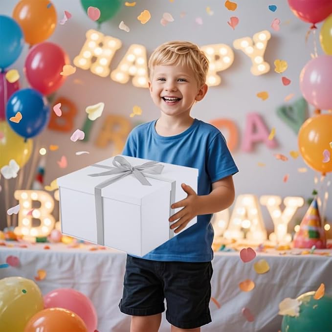 UoeRing 2Pcs White Extra Large gift box with lids 13×13×7 Inches gift boxes for presents,Birthday Box (include Ribbon, Paper Shred Filler Gift Card & Envelopes)