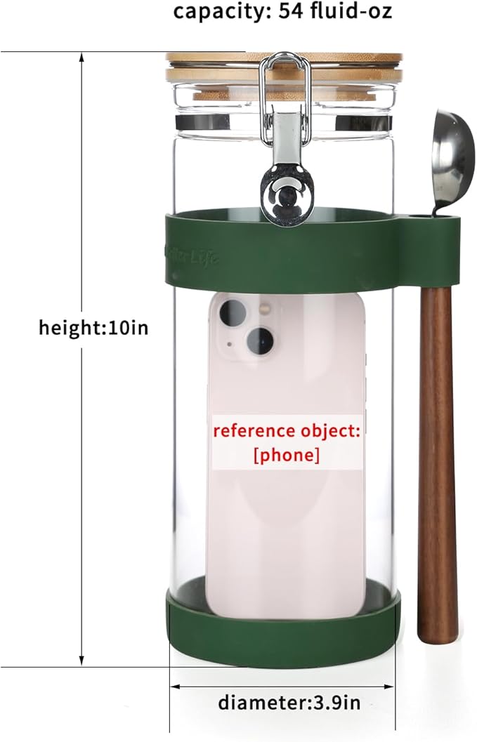 KKC Vacuum Sealed Coffee Bean Storage Container with Scoop,Airtight Glass Container Jar with Hinged Lid and Spoon for Ground Coffee,Loose Leaf Tea,Brown Sugar,Nut,Oatmeal,54 Fl oz