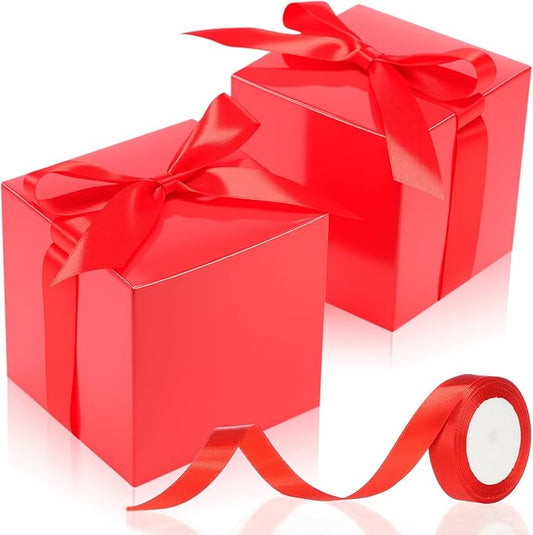 48 Pcs Christmas Gift Boxes with Ribbon Small Party Favor Boxes with Lids Mini Treat Candy Container for Wedding, Party, Birthday, Valentine's Day and More(Red,2 Inch)