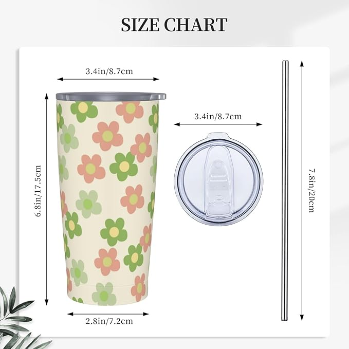 Flowers Tumbler,Daisy flower 20oz Stainless Steel Insulated Travel Tumblers,Travel Coffee Mug with Lid and Straw Water Bottle Drink Tumbler Cups Gifts for Women Men Lovers