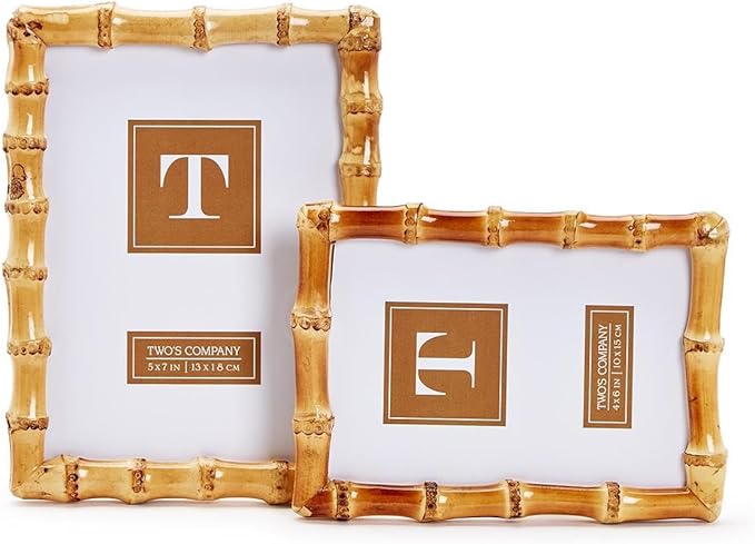 Two's Company Set of 2 Blonde Natural Bamboo Finish Photo Frame, Includes 2 Sizes, 4x6 and 5x7 Inches, Bamboo, Home Decor Accessories