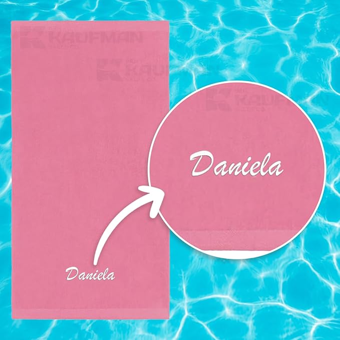 Kaufman - Personalized Velour Beach and Pool Towel 100% Cotton 30in X 60in Solid Color Bath Towel Embroidered (Pink)