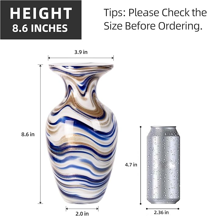 KAMMAK Colored Glass Vase, Beautiful Hand Blown Decorative Vase, Modern Art Vase for Flower Mantle Dining Table Centerpiece, Entryway Living Room Wedding Decoration, FH013