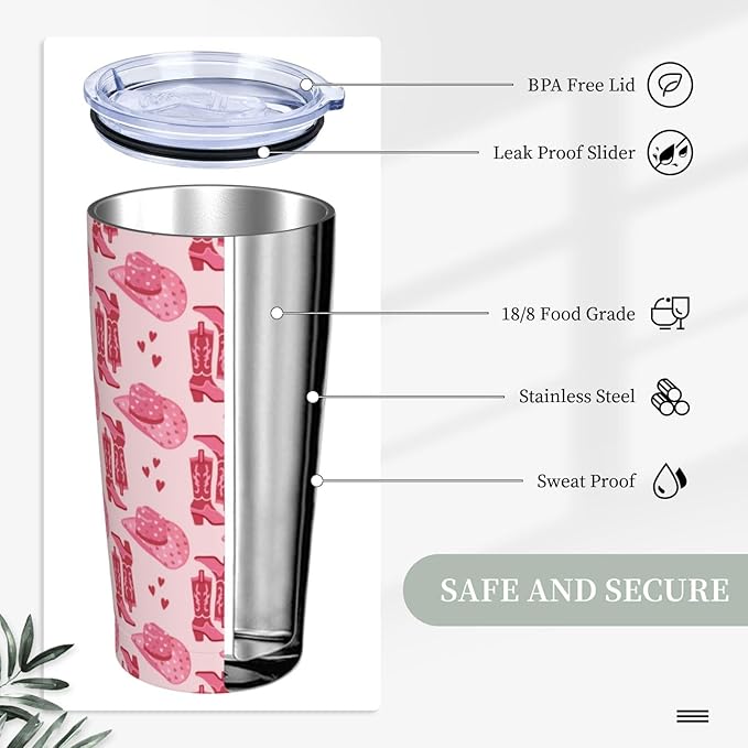 Cute Pink Cowgirl Tumbler,Cowgirl 20oz Stainless Steel Insulated Travel Tumblers,Travel Coffee Mug with Lid and Straw Water Bottle Drink Tumbler Cups Gifts for Women Men Lovers