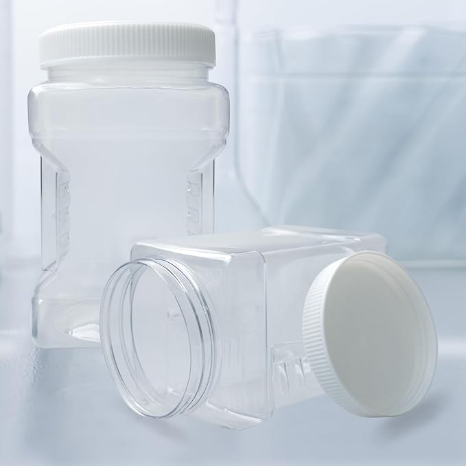 18 Pack Clear Plastic Storage Jars with Lids,27 oz Easy Grip Handles Plastic Containers,Reusable Wide Mouth Plastic Canisters,with Airtight Lids Square Paint Storage Containers for Kitchen Supplies