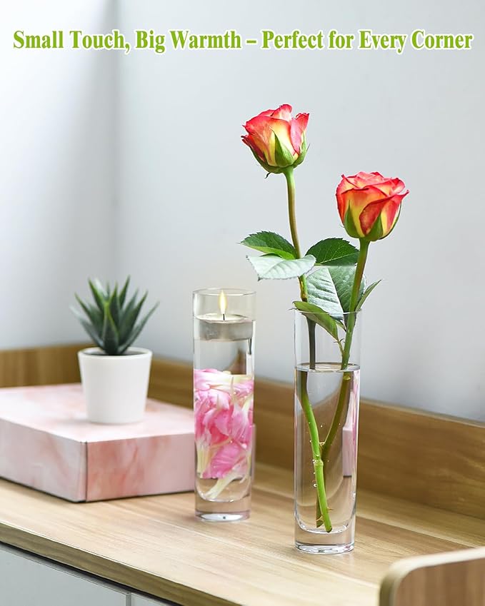 Glass Cylinder Vases for Centerpieces – Set of 16 Handmade Clear Flower Vase 7.48 Inches Tall,Wedding Table Decor for Single Rose Bud Vases,Small Vases Home Decor,Floreros,1 Brush