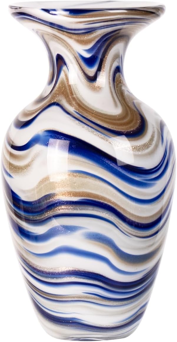 KAMMAK Colored Glass Vase, Beautiful Hand Blown Decorative Vase, Modern Art Vase for Flower Mantle Dining Table Centerpiece, Entryway Living Room Wedding Decoration, FH013