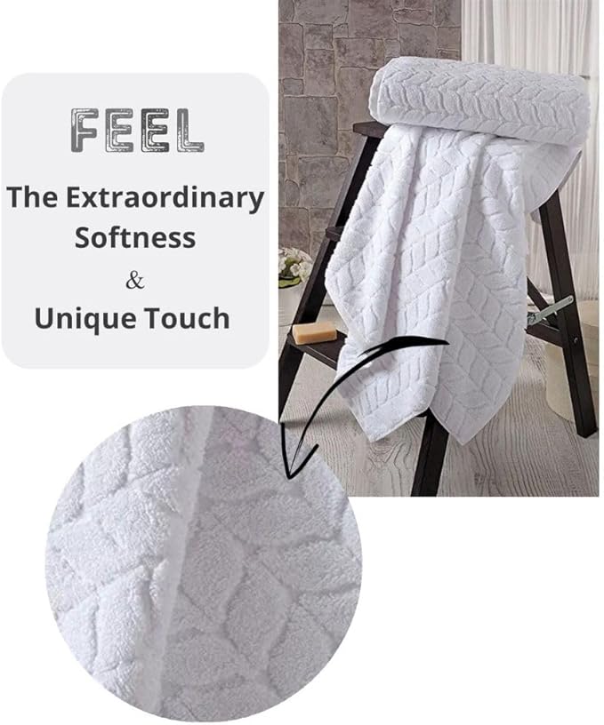 BAGNO MILANO Turkish Bath Towels, Soft Plush Jacquard Luxury Bath Towels, Quick Dry Towel Set (Cream, 6 pcs Towel Set)