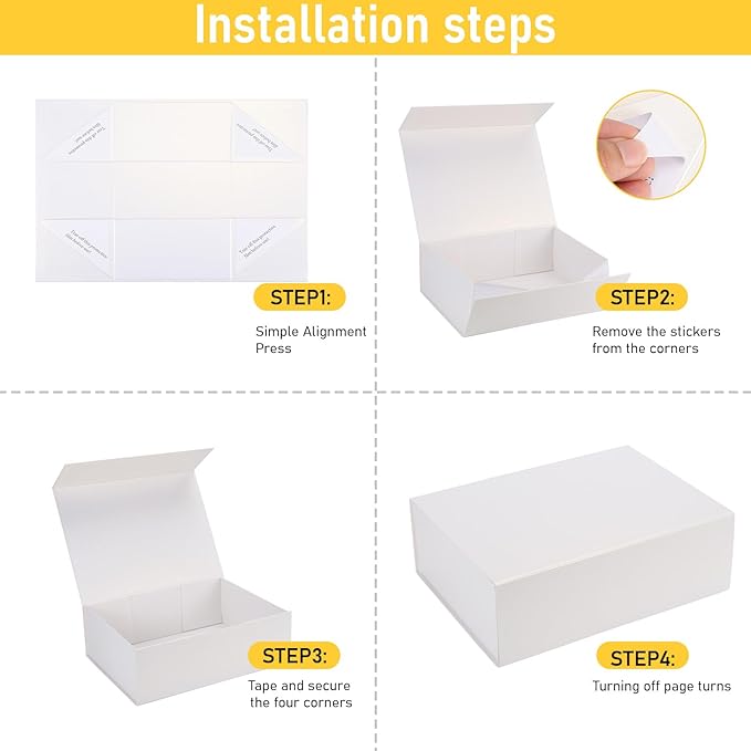 Ditwis 4 Pack 12x9x4 Inches Gift Boxes with Magnetic Closure Lids, White Magnetic Box for Wedding, Groomsmen Bridesmaid Proposal, Birthdays, Mother's Day