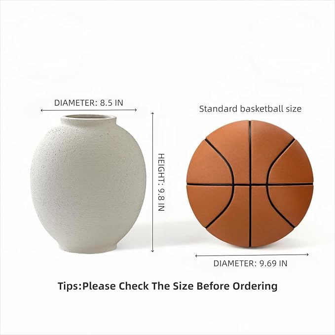 Large White Ceramic Vase, 9.8 inch Round Minimalist Textured Vase, Rustic Farmhouse Decor for Home, Living Room, Shelf, Table, Wedding & Entryway Decoration (Sandstone White)