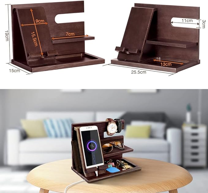 Gifts for Men Bedside Organiser Wood Phone Docking Station Dad Birthday Gifts for Him Nightstand Key Wallet Watch Stand Mens Gifts for Xmas Presents for Dad Husband Boyfriend Anniversary & Christmas