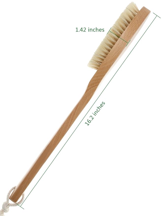Bath Body Brush Long Handle Wooden Shower Brush with Natural Bristles