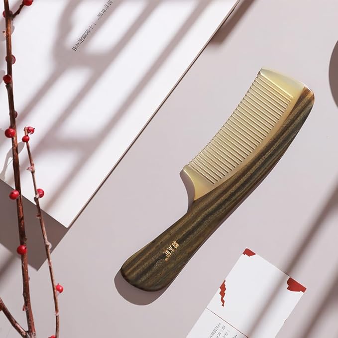 TAN MUJIANG Hair Comb Natural Wood and Horn Anti-static YTBJ2-3 1pc